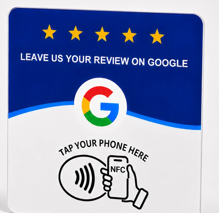 1 Standard Review Plate — physical 100x100mm NFC and QR Google review plate